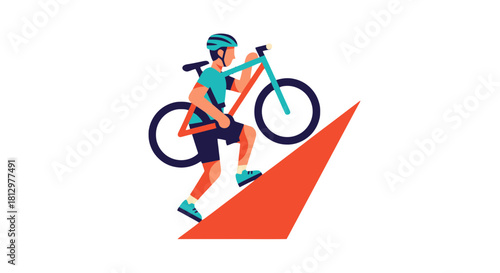 Cyclist Ascending Steep Incline During Intense Exercise Against Dark Background