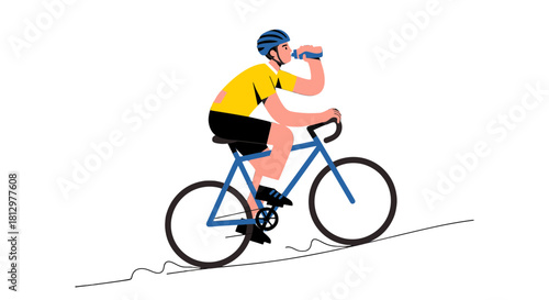 Cyclist Rehydrating While Riding a Bicycle Against a Black Background Display