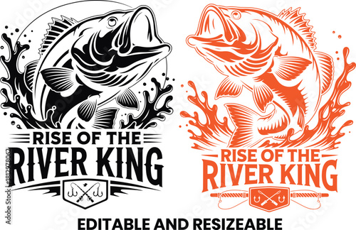 Rise of the River King Bass Fish Logo Bundle (Black & Orange .
