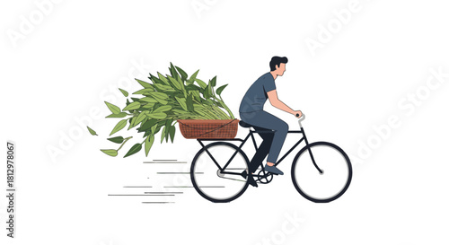 Delivery Bicycle Carrying Fresh Produce Through Darkness Towards Green Future