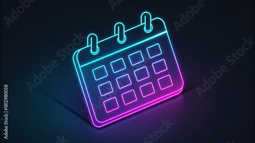 Futuristic Neon Calendar Icon – Thin-Line Cyan Magenta Glow UI Symbol
