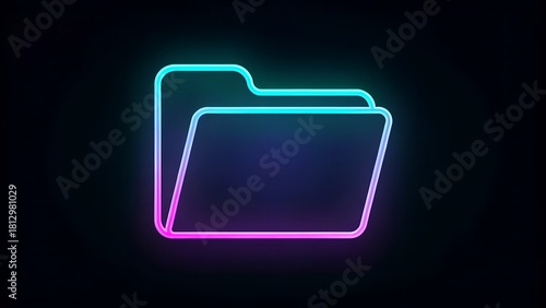 Futuristic Neon Folder Icon – Vibrant Cyan Purple Glow UI Symbol