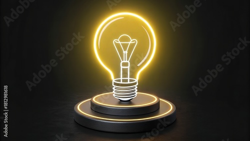 Futuristic Neon Lightbulb Icon – Vibrant Yellow White Glow Vector Design