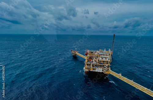 Offshore Oil and Gas Production Platform in the Sea on a Cloudy Day