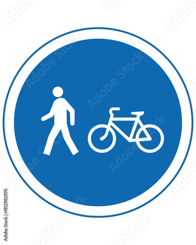 Pedestrian and Bicycle Path Sign A circular blue traffic sign indicating a shared route for people walking and cyclists, emphasizing safety and designated zones for different modes of transport