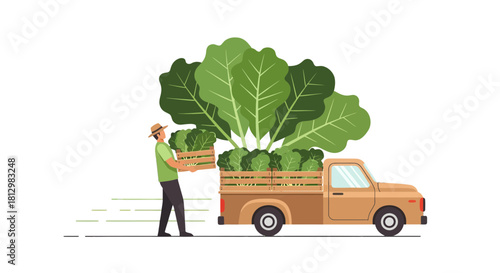Farmer Loading Harvest Into Truck Representing Fresh Produce and Agricultural Success