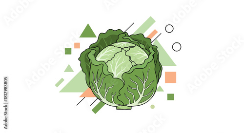 Fresh Cabbage Infused With Modern Geometric Abstract Design on Black Background