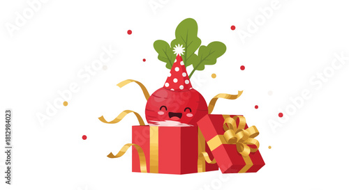 Festive Vegetable Celebration With Presents and Party Decorations on Black background