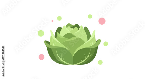 Fresh Green Cabbage Vector Illustration with Dots on a Deep Black Background