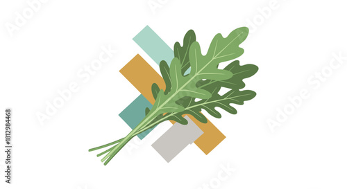 Fresh Arugula Illustration Against Geometric Forms on Black Backdrop Abstract Design
