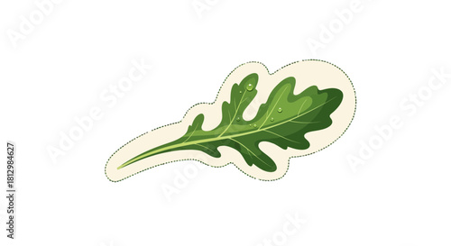 Fresh Arugula Leaf Icon With Water Droplets On Isolated Black Background