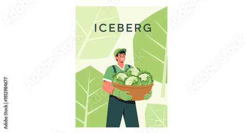 Fresh Iceberg Lettuce Harvest: A Vivid Depiction of Agricultural Abundance and Healthy Cuisine