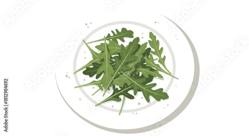 Fresh Arugula Leaves Artfully Arranged on a Pristine White Plate on a Black Background