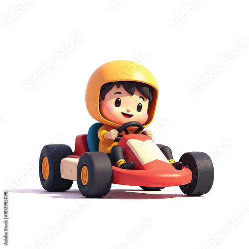 Gokart with driver for race tracks fun. Ideal for sports, racing, entertainment, speed, kartingthemed designs and projects.