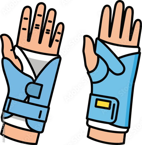 Blue Wrist Support Brace for Injury Recovery with Open Fingers and Adjustable Straps, Isolated on Transparent Background