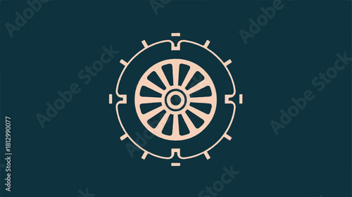 Minimal symmetrical flywheel gear icon with clean mechanical lines and vibrant color options