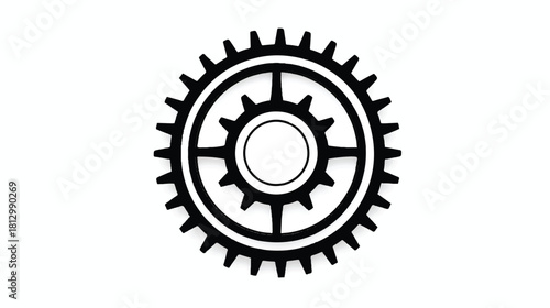 Minimalist mechanical flywheel gear icon with circular symmetry and dark lines on a clean white background