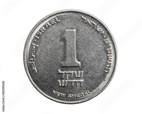 Foto One new Israeli shekel coin isolated on white background