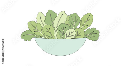 Fresh Salad Bowl Depicted, Vibrant Greens Isolated Against a Black Backdrop Illustration