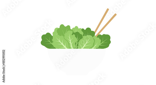 Fresh Salad Greens in a Bowl with Chopsticks against a Black Background