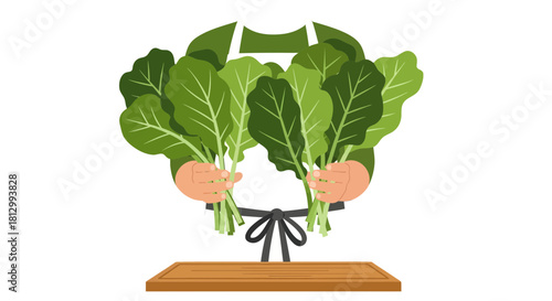 Fresh Spinach Harvest Illustration Depicting Healthy Food and Organic Products