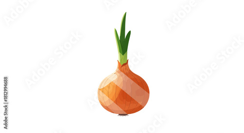 Freshly Picked Onion With Vivid Green Stalks Isolated Against Stark Black Background