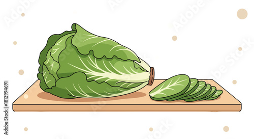 Freshly Prepared Cabbage On Wooden Surface, Healthy Food Illustration, Vegan Cuisine