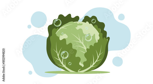 Freshness And Verdant Cabbage With Bubbles And Abstract Design Over Black Background