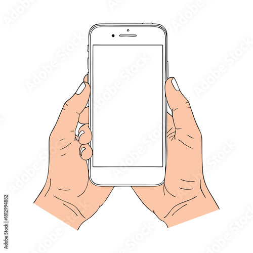Modern phone mockup held by hands for app interface and product presentation