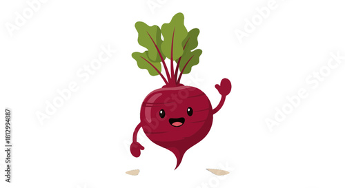 Friendly Beetroot Character Smiling and Waving on a Black Background for Fun Concepts