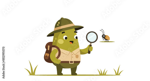 Friendly Explorer Investigating Insect With Magnifying Glass in Cartoon Illustration
