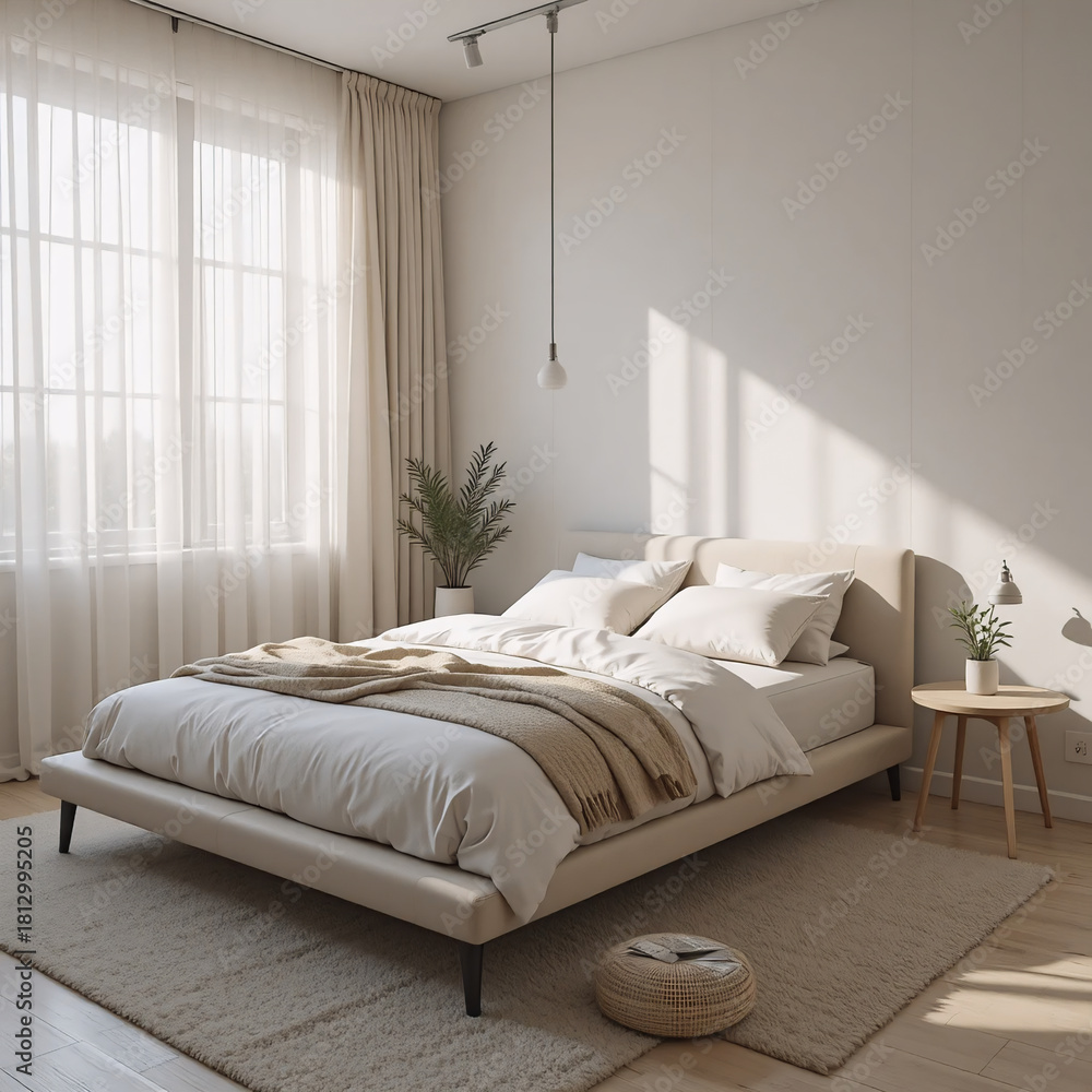 Obraz premium Minimalist Cozy Bedroom with Soft Natural Light