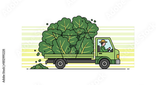 Fresh Produce Truck Transporting Abundant Greenery, Eco-Friendly Farming Concepts