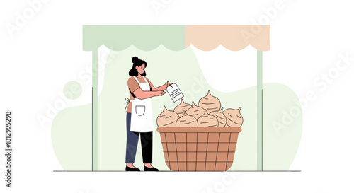 Fresh Produce Vendor At The Market Selling Vegetables Ready For Sale To Customers