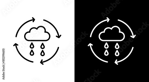Water Cycle Outline White Icon Set Design
