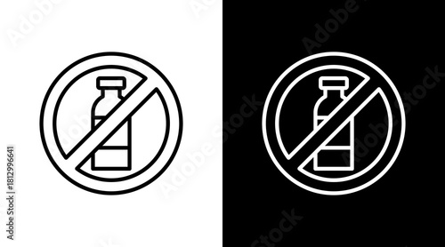 Plastic Ban Outline White Icon Set Design