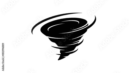 Vector illustration of black and white graphic icon representing a swirling tornado or cyclone isolated on transparent background 