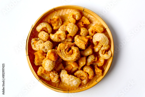 Crispy pork cracklings, a crunchy savory snack.