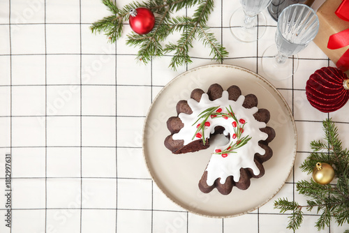 Tasty cut Christmas cake wi...