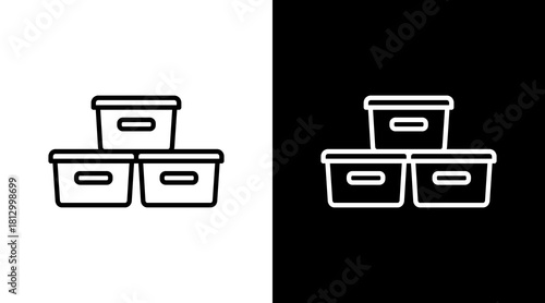 Storage Bin Outline White Icon Set Design