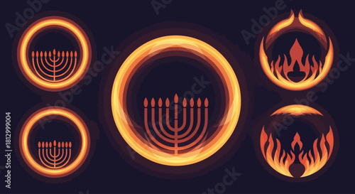 Hanukkah Flame Ring Icons — Radiant Minimal Vector Set