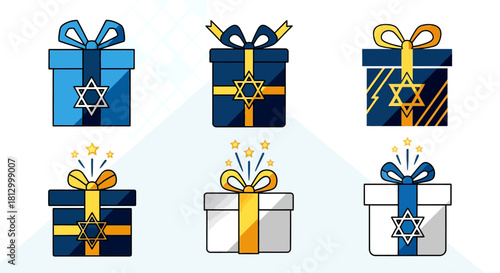 Hanukkah Gift Box Icons — Minimal Flat Vector Set