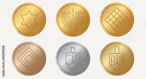 Hanukkah Gelt Coin Icons — Minimal Flat Vector Medallions