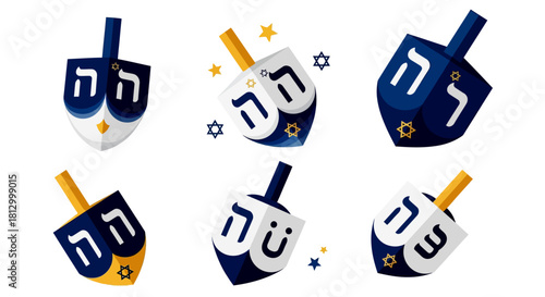 Hanukkah Dreidel Icons — Minimal Flat Vector Set