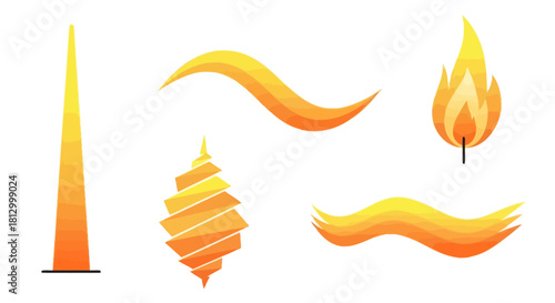 Hanukkah Candle Flame Icons — Minimal Geometric Vector Set