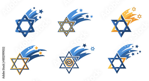 Hanukkah Star Trail Icons — Minimal Flat Vector Set