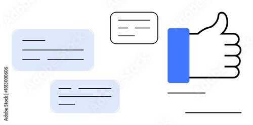 Social media concept. Social media communication through messaging bubbles and a thumbs up symbol. Social media highlights user connection and feedback. For marketing, branding, digital media, online