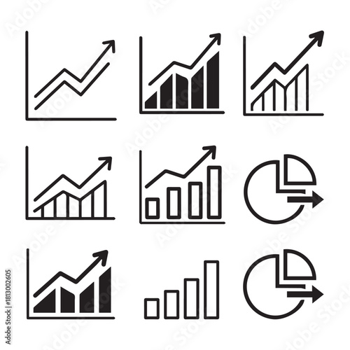 Vector collection of line, bar, and pie chart growth icons