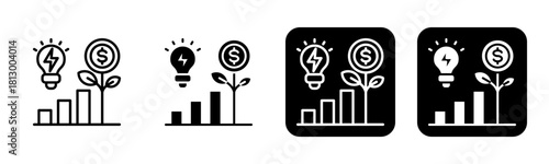 Economic Growth Icon Line and Black Fill Style Collection