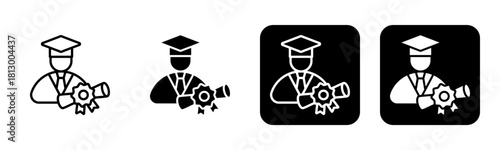 Graduation Icon Line and Black Fill Style Collection